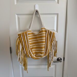 Yellow and White Beach Tote Bag